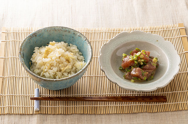 しょうがごはん・まぐろの簡単ごまだれあえ