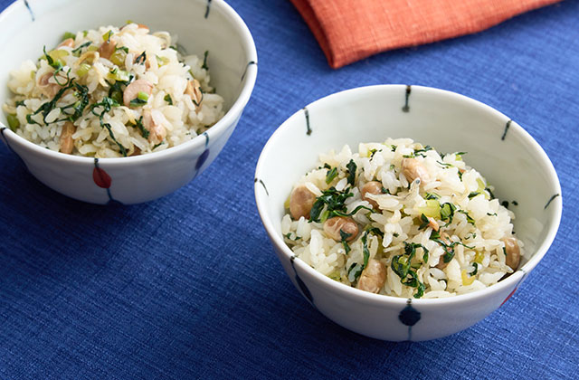 炒り大豆とじゃこ、青菜のごはん