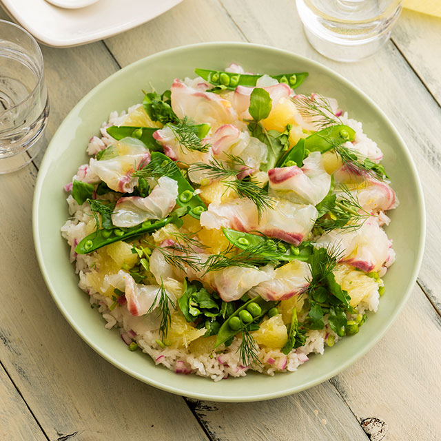 鯛と柑橘、春野菜のサラダライス