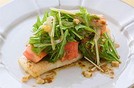 白身魚と水菜のサラダ仕立て