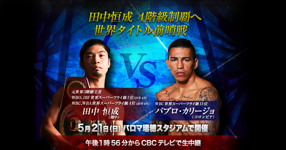 田中恒成 4階級制覇へ世界タイトル前哨戦 田中恒成 vs パブロ